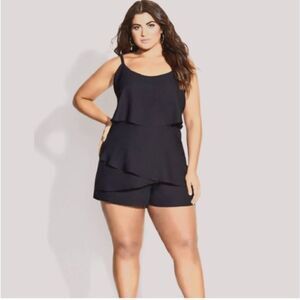 City Chic Strappy Tier Playsuit Romper Black Plus Size 16 0XL Boho Gypsy